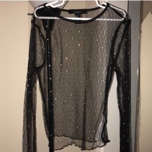 MESH LONG SLEEVE WITH RHINESTONES